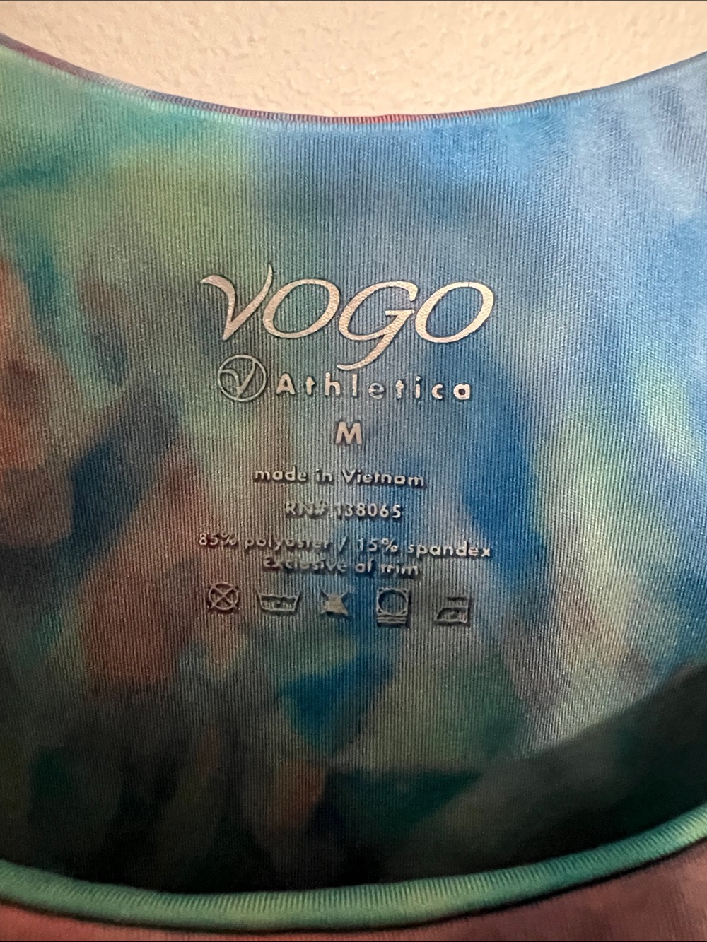 VOGO Athletica Tie-Dye Racerback Crop Tank in Blue, Green, Red, Size Medium - Picture 5 of 9